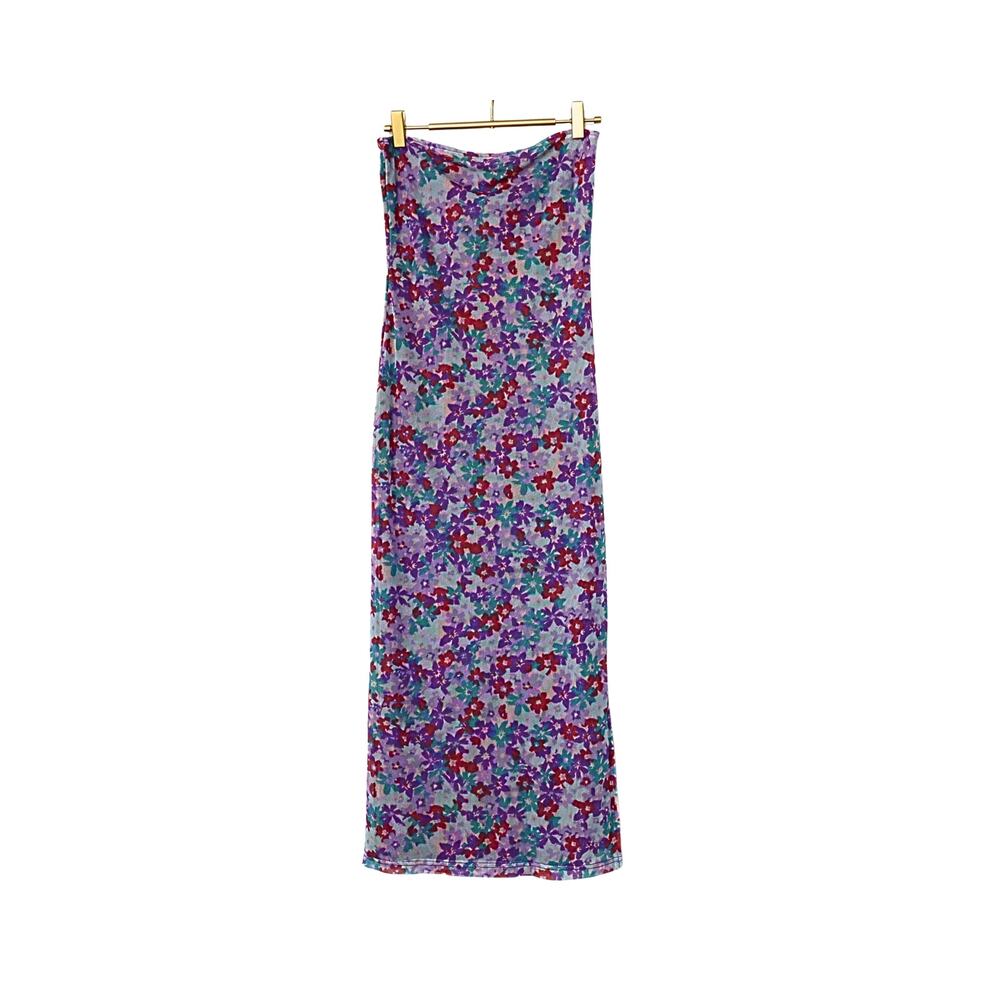 Tyra Mesh Midi Dress - Purple Floral - XS